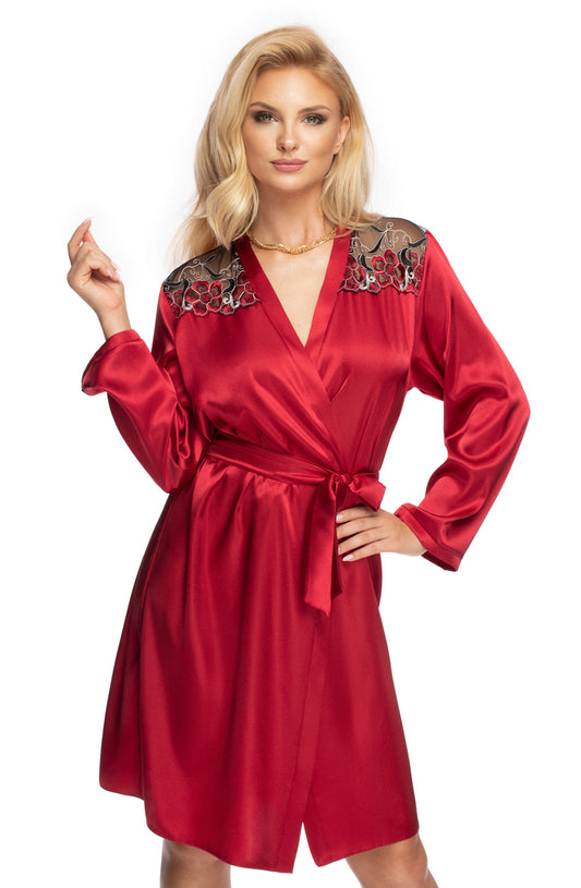 Elodie Burgundy Satin Dressing Gown From Irall