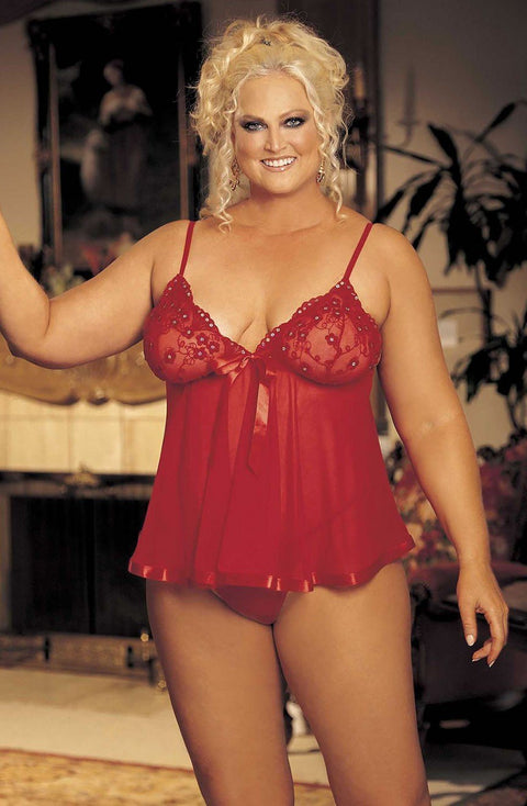 Shirley of Hollywood Babydoll One Size UK 18-20 / Red SOH Sequin Babydoll 96121Q Red